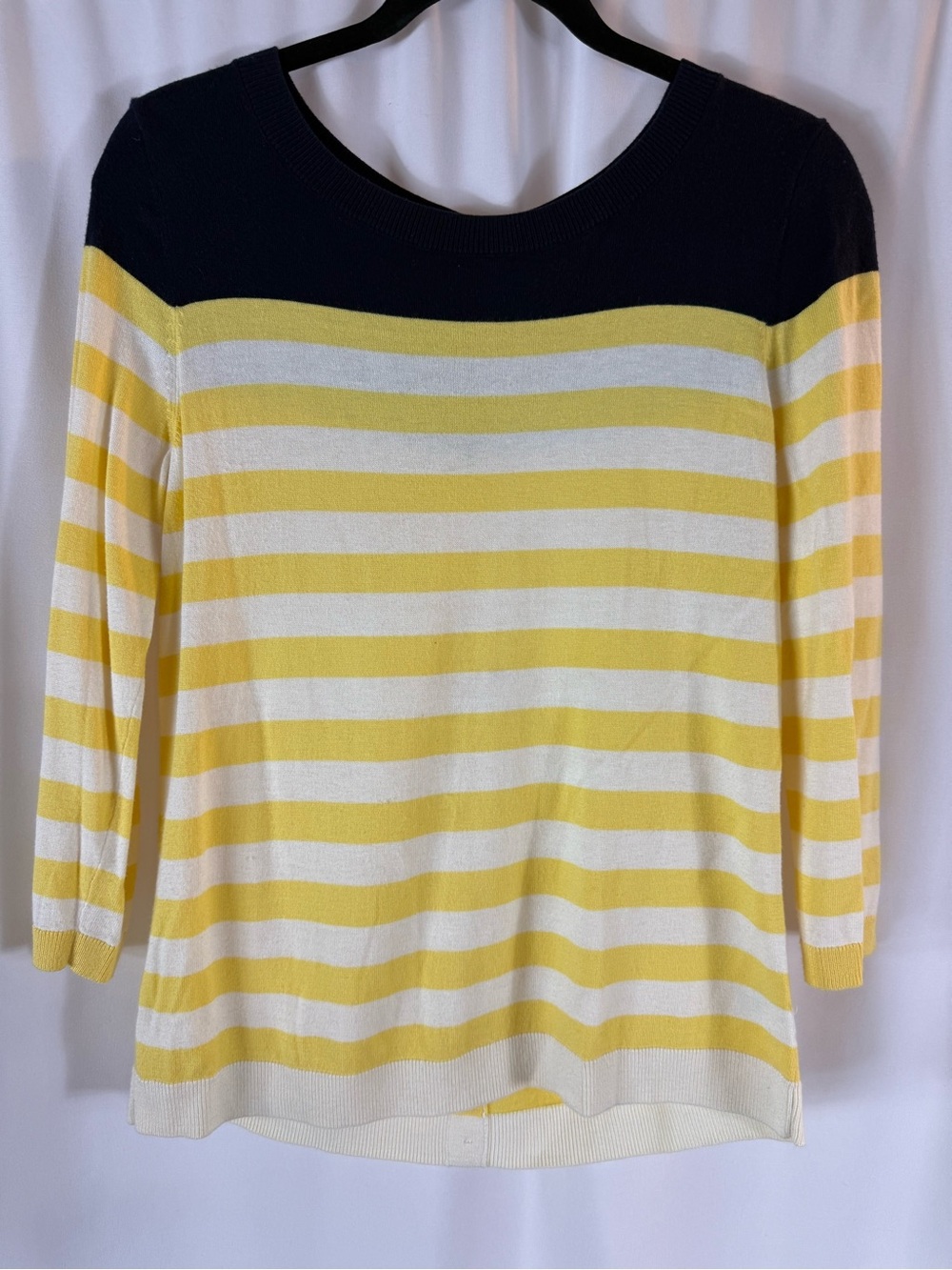 Talbots Navy, Yellow & White Striped Scoop Neck Sweater